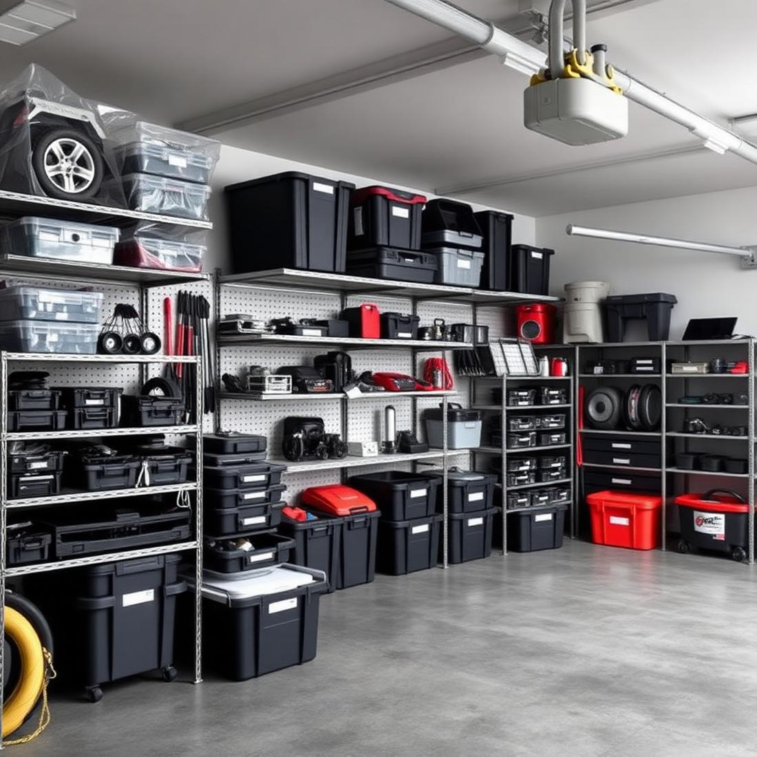 Garagem organizada com acessórios automotivos