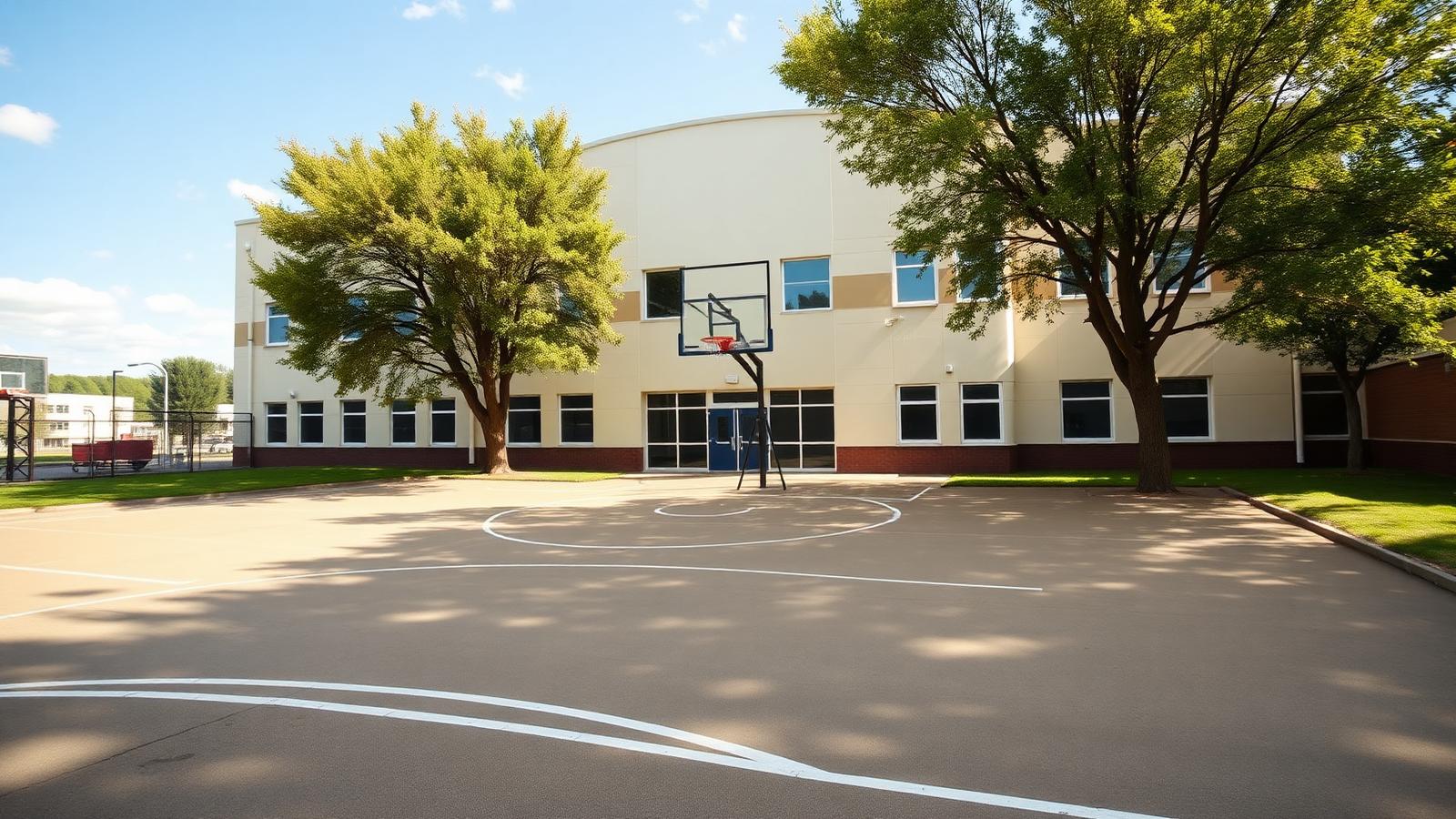 Quadra de basquete escolar ao ar livre