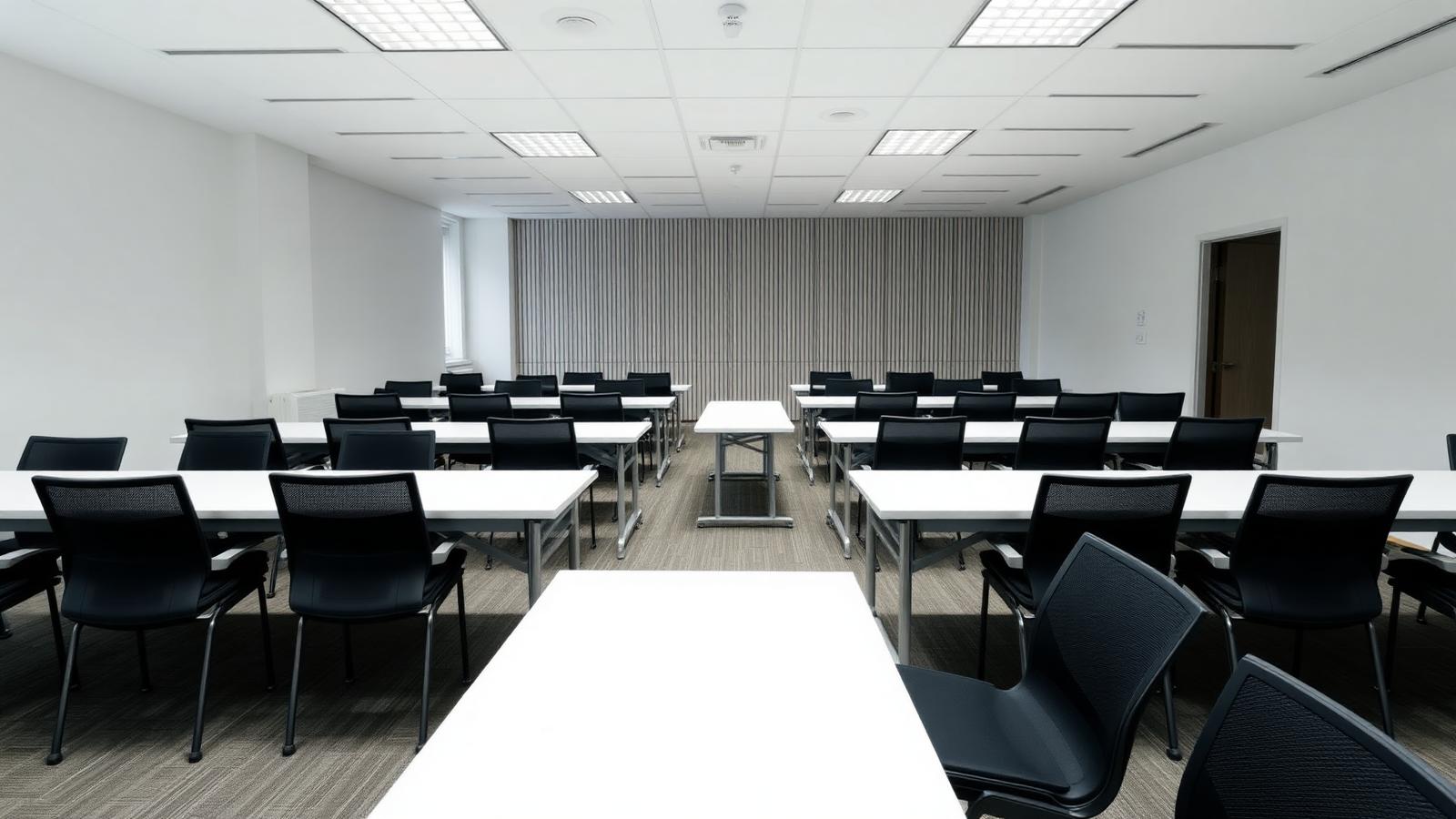 Auditório equipado com cadeiras empilháveis