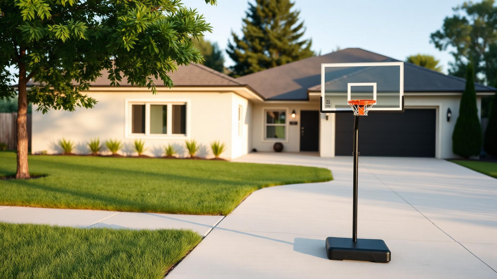 Quadra residencial com tabela de basquete